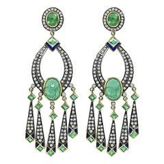 7.00ct Emerald 3.00ct Diamond Chandelier Earrings