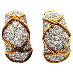 Orecchini Huggie con pavé di diamanti 7,00ct G VS2 in oro giallo 18K (Vintage)