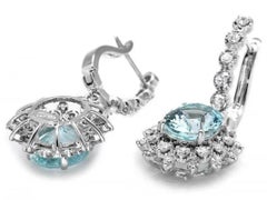 7.00Ct Natural Aquamarine and Diamond 14K Solid White Gold Earrings
