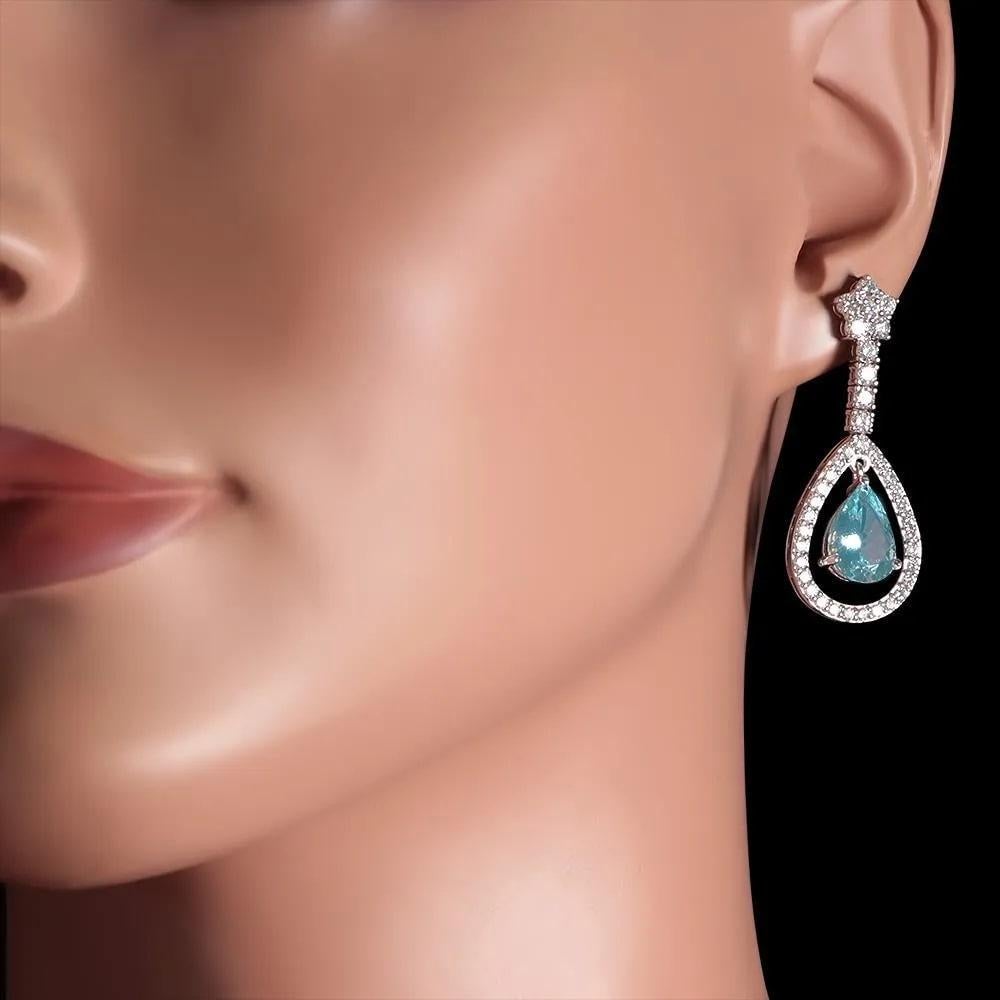 7.00Ct Natural Aquamarine and Diamond 14K Solid White Gold Earrings In New Condition For Sale In Los Angeles, CA