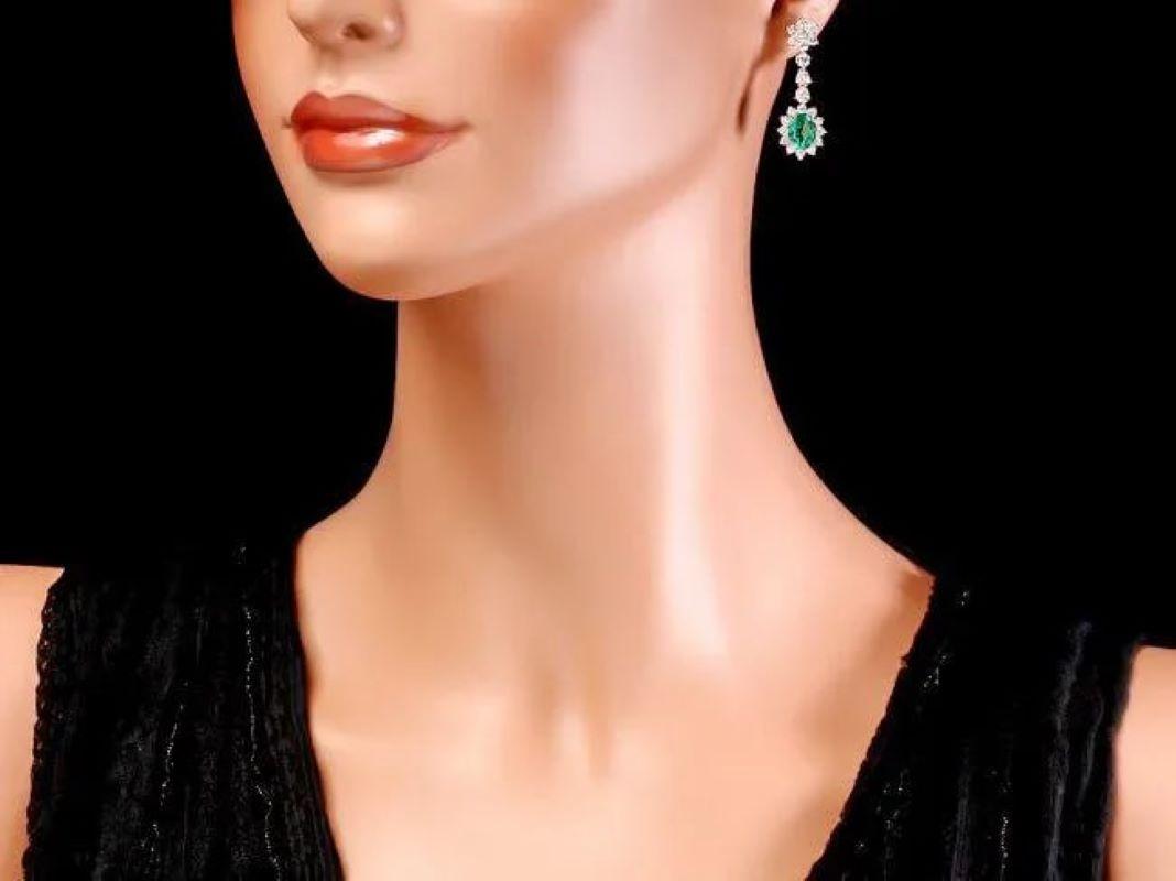 7.00ct Natural Emerald and Diamond 14K Solid White Gold Earrings In New Condition For Sale In Los Angeles, CA
