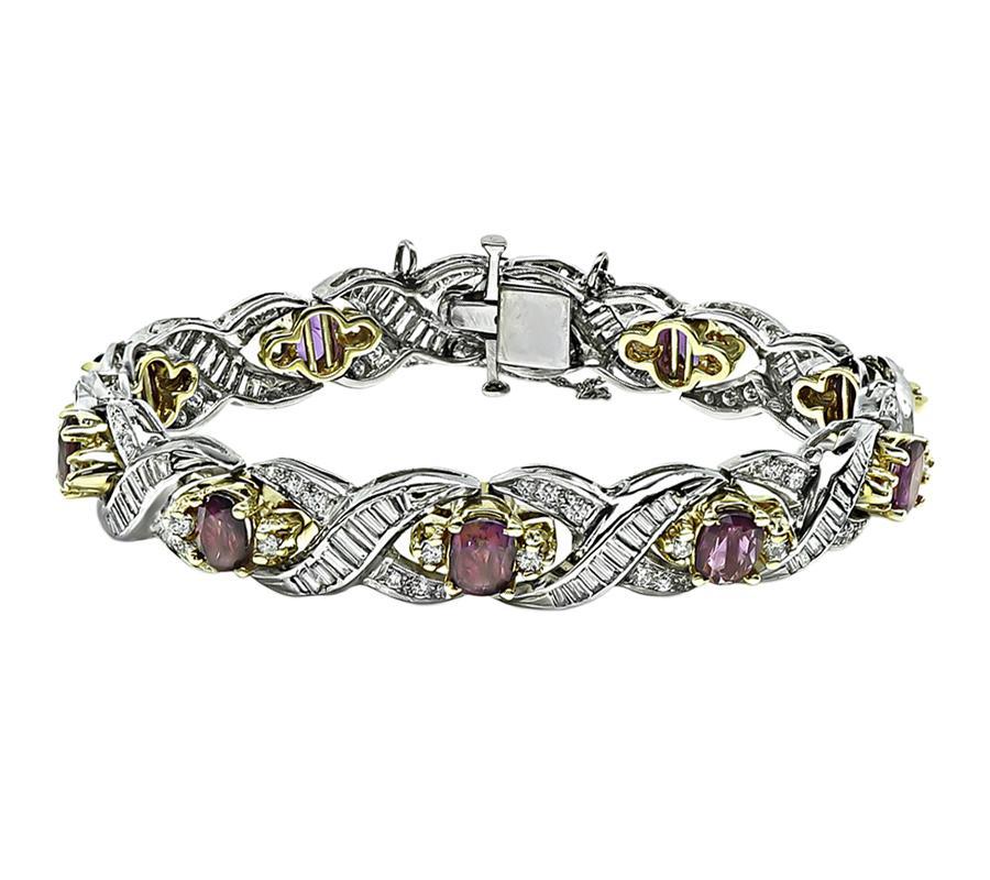 Oval Cut 7.00ct Ruby 3.50ct Diamond Bracelet For Sale