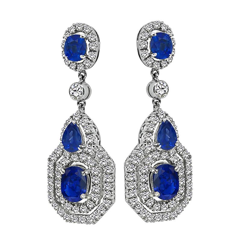 Round Cut 7.00ct Sapphire 3.00ct Diamond Dangling Earrings For Sale