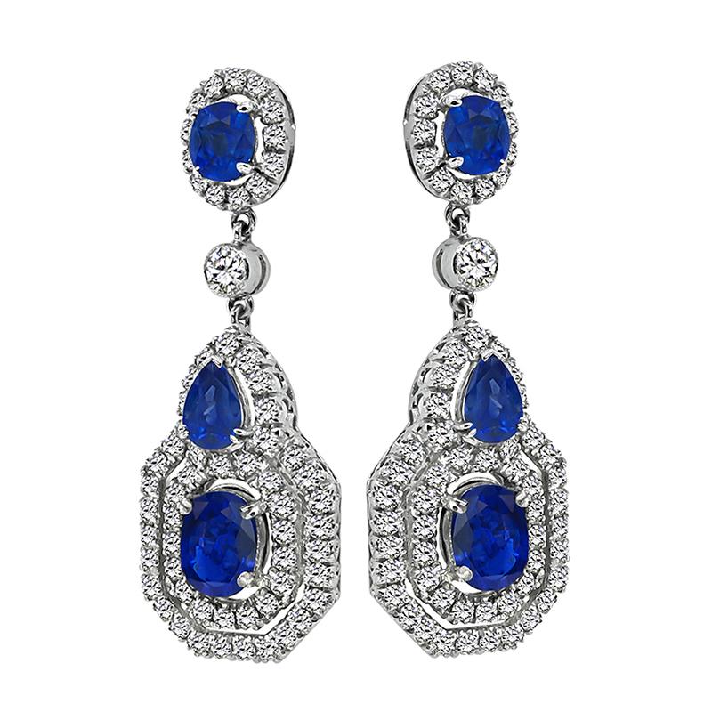 Taglio rotondo Orecchini pendenti con zaffiro 7,00ct e diamante 3,00ct in vendita
