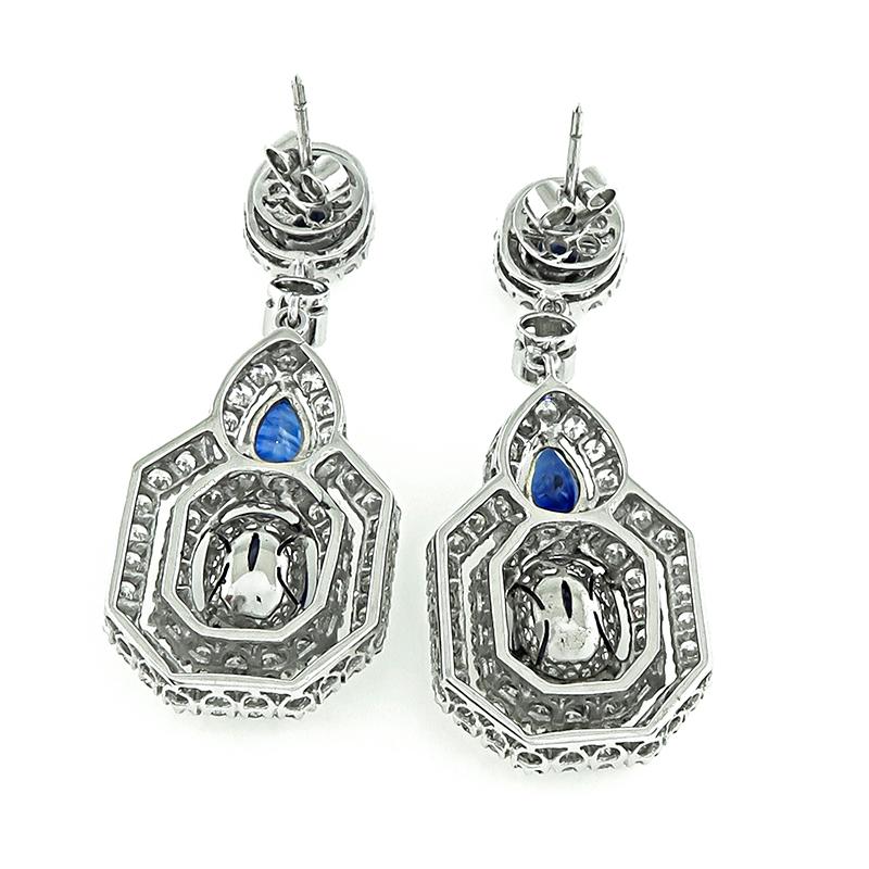 7.00ct Sapphire 3.00ct Diamond Dangling Earrings In Good Condition For Sale In New York, NY