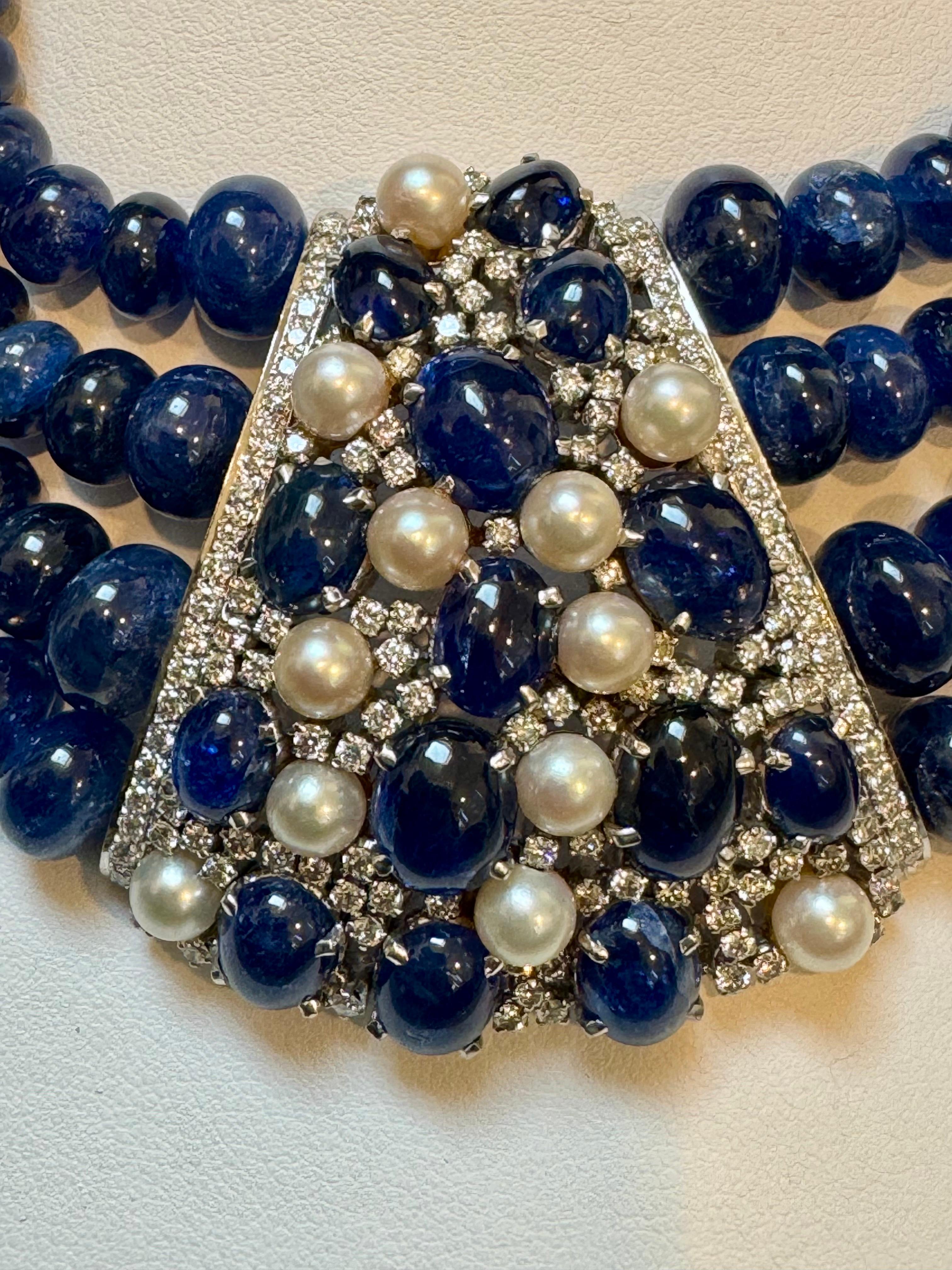 700Ct Sapphire Bead Necklace with cabochon & Diamond Center & Diamond Spacer 18K For Sale 10