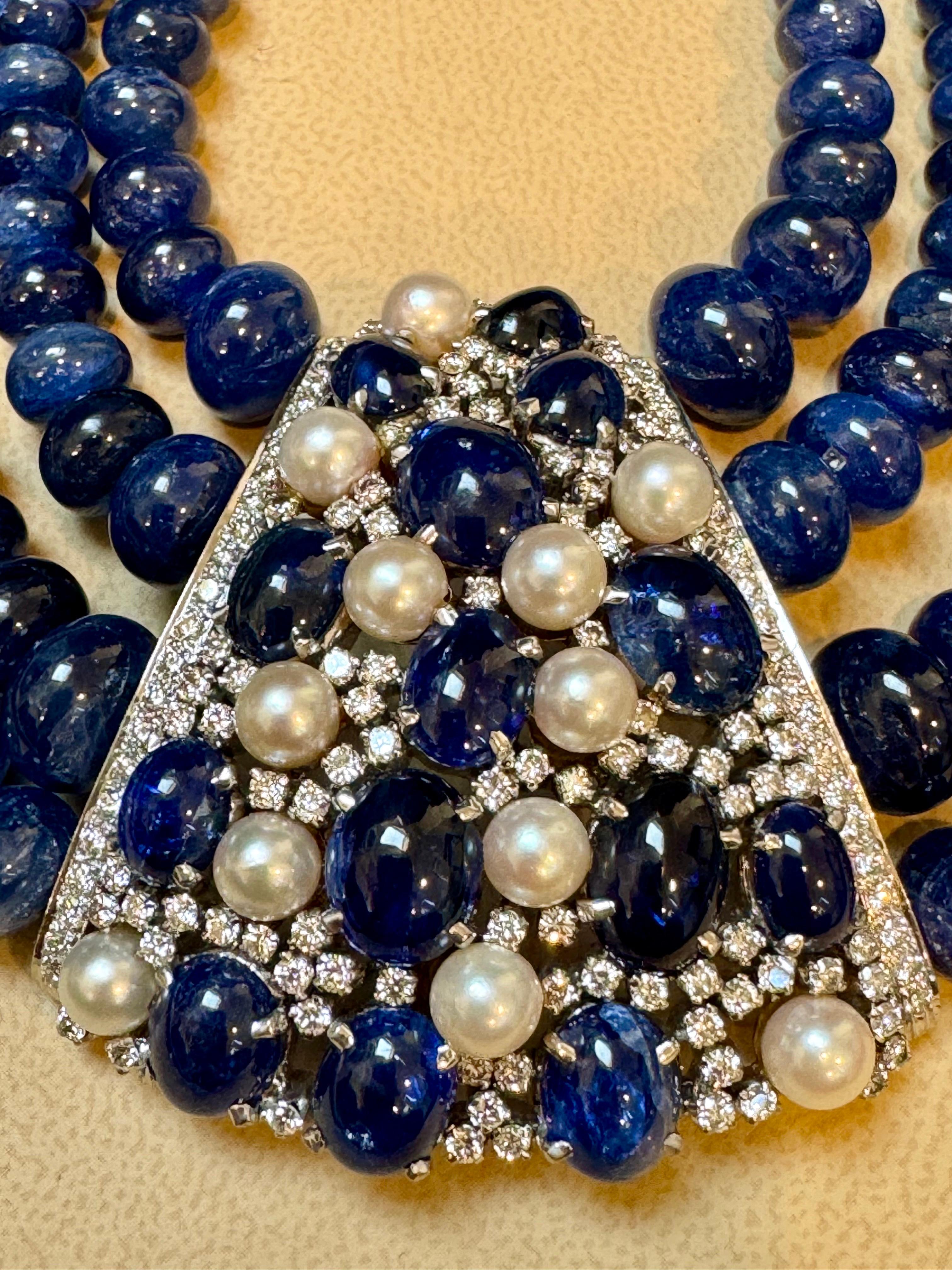 700Ct Sapphire Bead Necklace with cabochon & Diamond Center & Diamond Spacer 18K For Sale 5