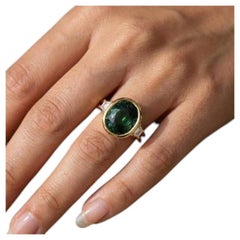 7.00ct Vivid Neon Blue-Green Copper-Bearing Paraiba Tourmaline Ring 18K Gold GIA