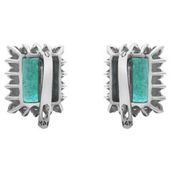7.00Cttw Green Emerald & 1.08Cttw Diamond Ladies Earrings 14K White Gold