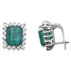 7,00 Gesamtkaratgewicht Grüner Smaragd & 1,08 Gesamtkaratgewicht Diamant Damenohrringe 14K Weißgold