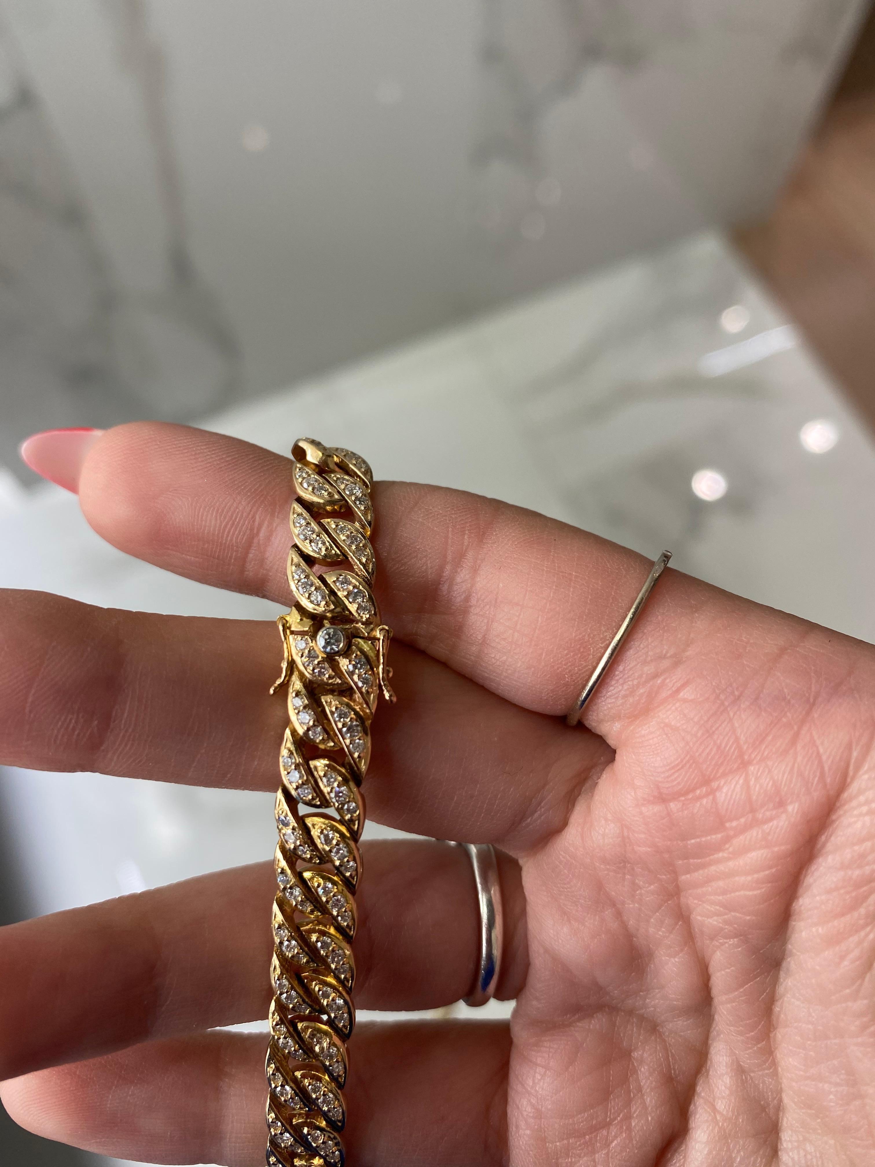 Taille ronde Chaîne à maillons cubains en or jaune 14 carats avec diamants ronds brillants de 7,00 carats (G-H, VS2-SI1) en vente
