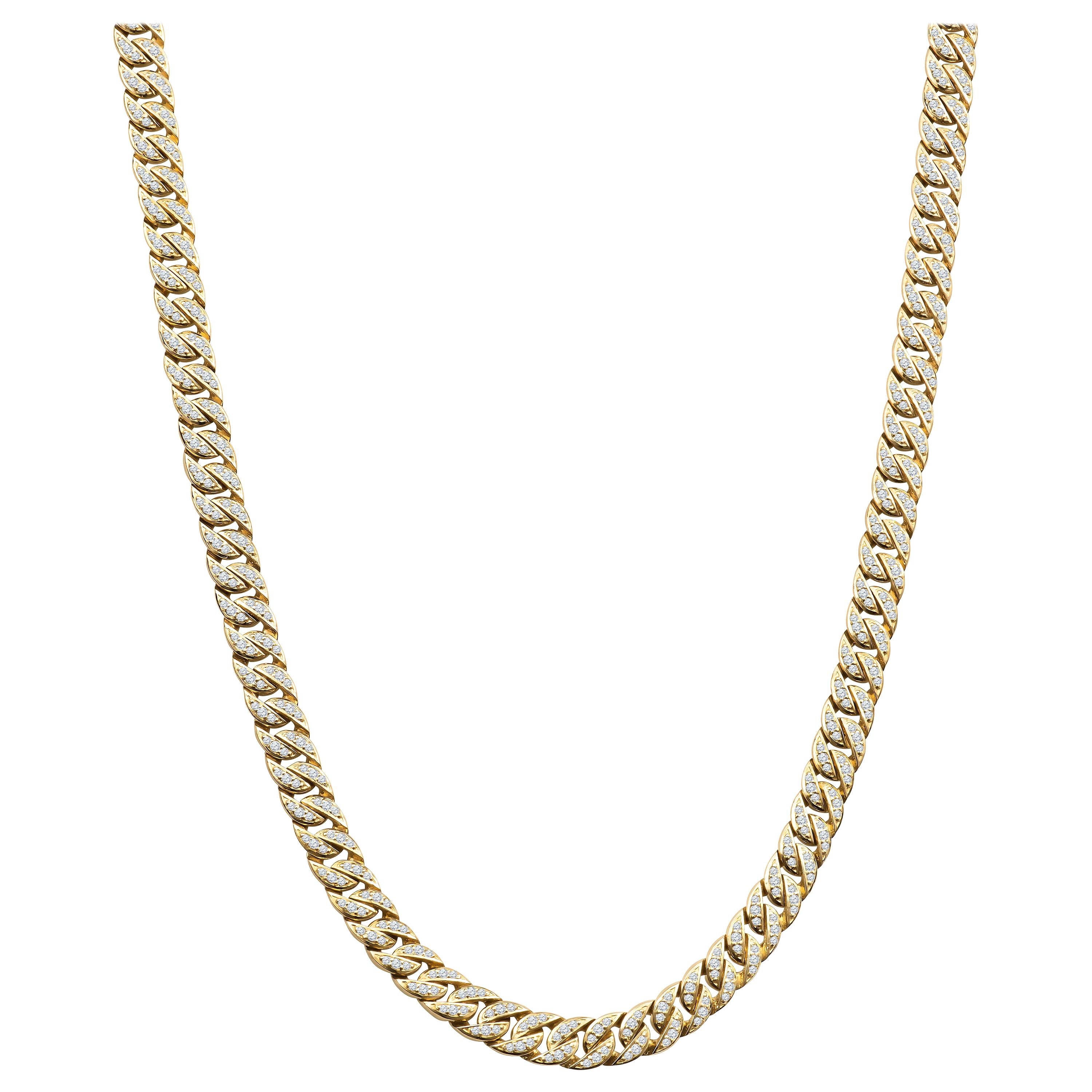 Chaîne à maillons cubains en or jaune 14 carats avec diamants ronds brillants de 7,00 carats (G-H, VS2-SI1) en vente