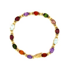7.00tcw Multi Gemstone Gold Link Bracciale Vintage Estate Jewelry
