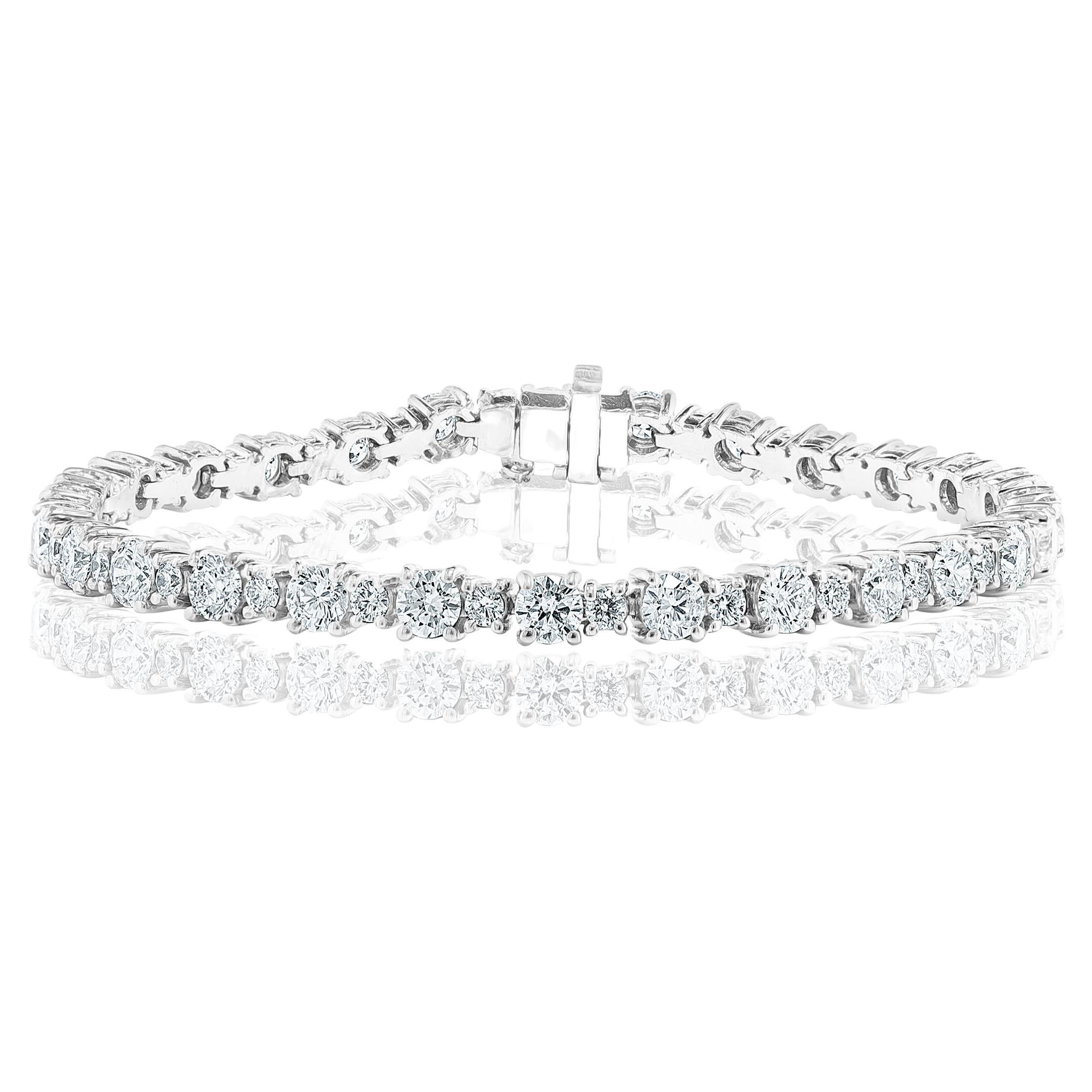 Bracciale tennis con diamanti taglio brillante da 7,01 carati in oro bianco 14 carati