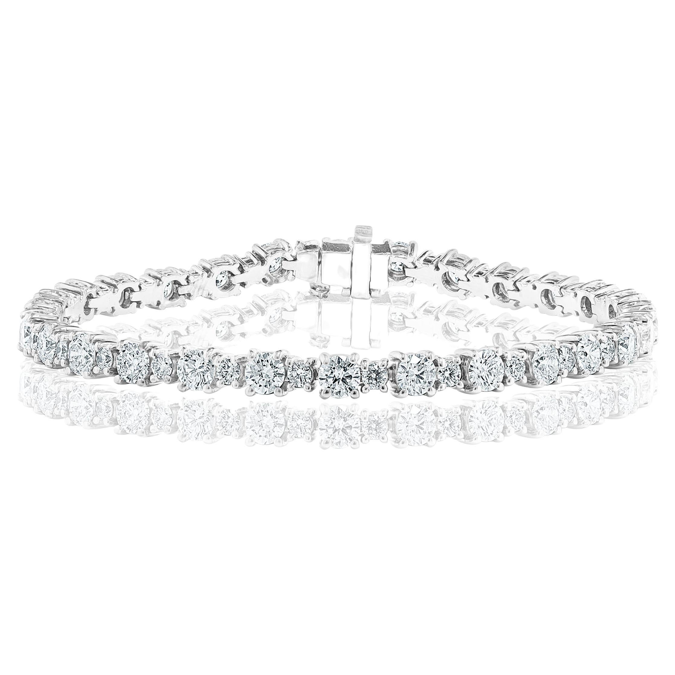 7.01 Carat Brilliant Cut Diamond Tennis Bracelet in 14K White Gold