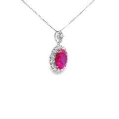 7.01 Carat Burmese Ruby Diamond Halo Platinum Pendant Necklace, GRS Certified
