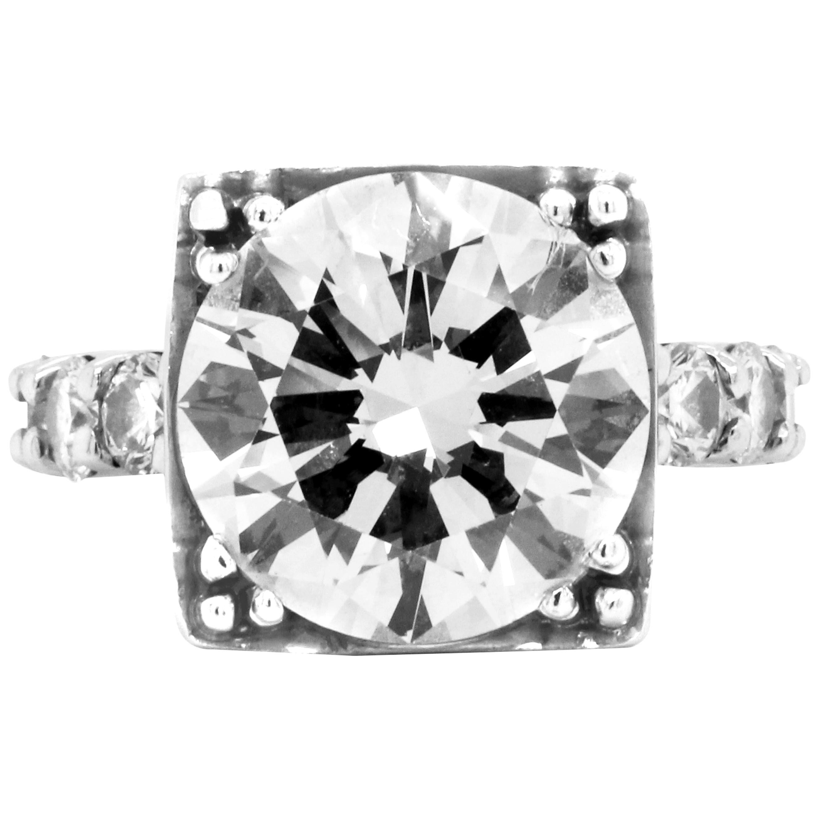 7.01 Carat EGL Certified Round Diamond 18 Karat White Gold Engagement Ring For Sale