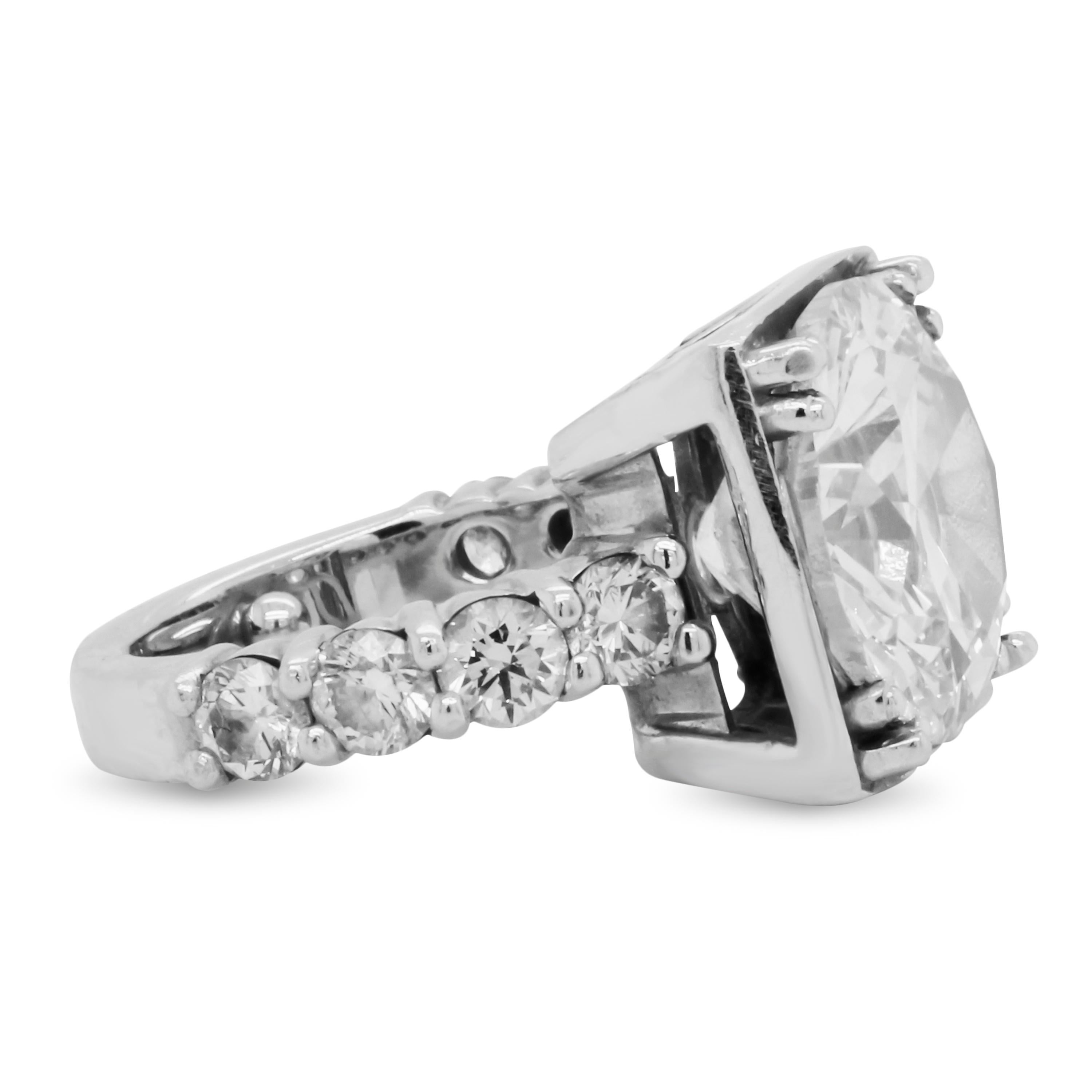 Contemporary 7.01 Carat EGL Certified Round Diamond 18 Karat White Gold Engagement Ring For Sale
