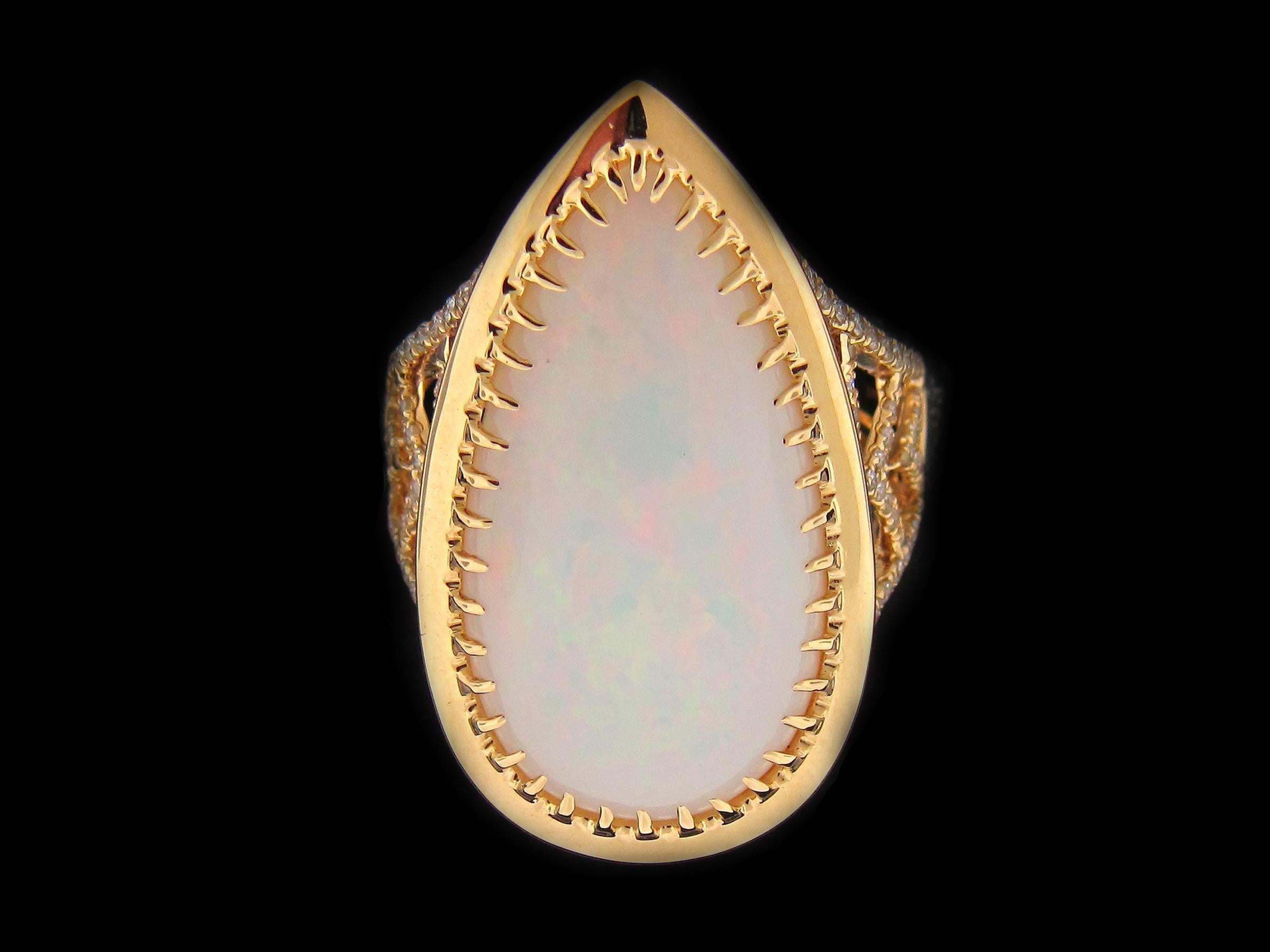 7.01 Carat Ethiopian Pear Opal and Diamond Ring For Sale 5