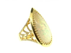 7.01 Carat Ethiopian Pear Opal and Diamond Ring