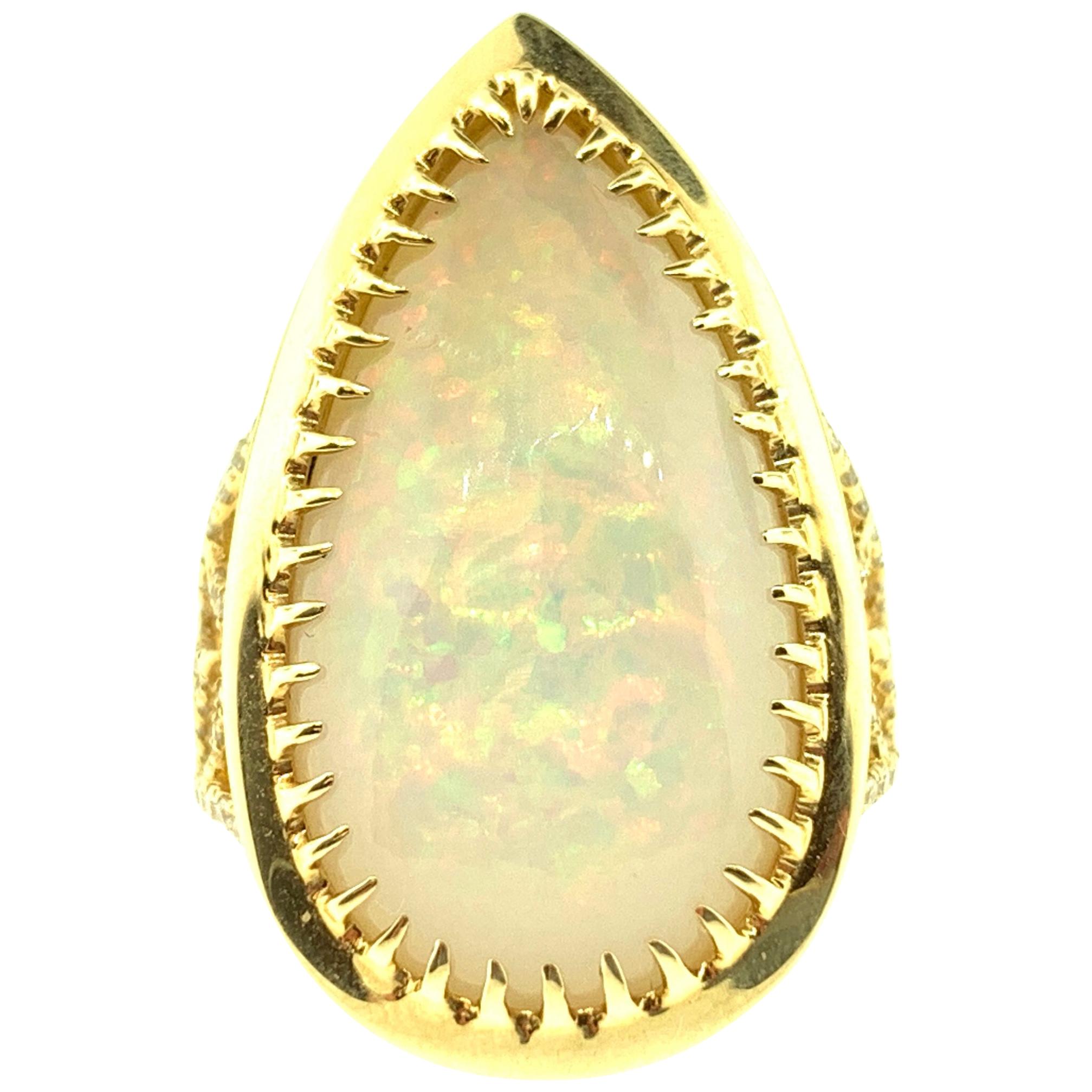 7.01 Carat Ethiopian Pear Opal and Diamond Ring For Sale