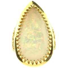 7.01 Carat Ethiopian Pear Opal and Diamond Ring