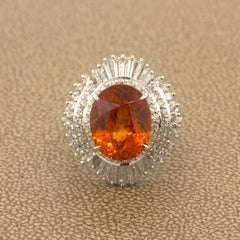 7.01 Carat Mandarin Garnet Diamond Platinum Ring