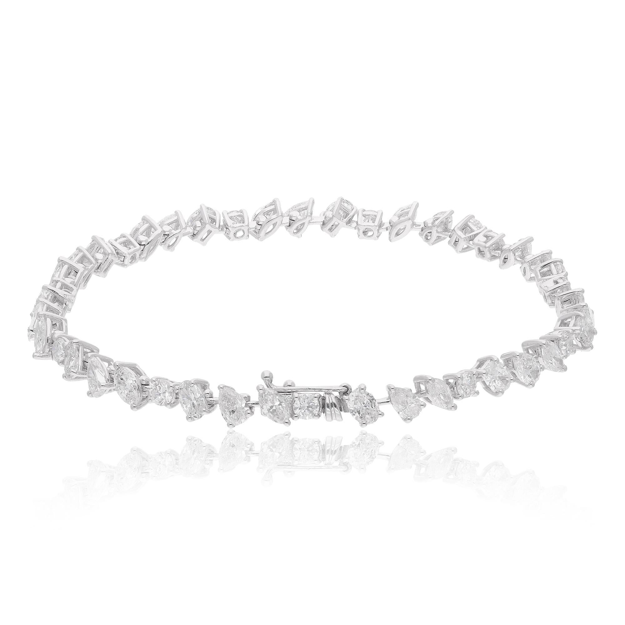 Moderno Bracciale tennis con diamanti di forma mista da 7,01 carati in oro bianco 18 carati Gioielli di pregio in vendita