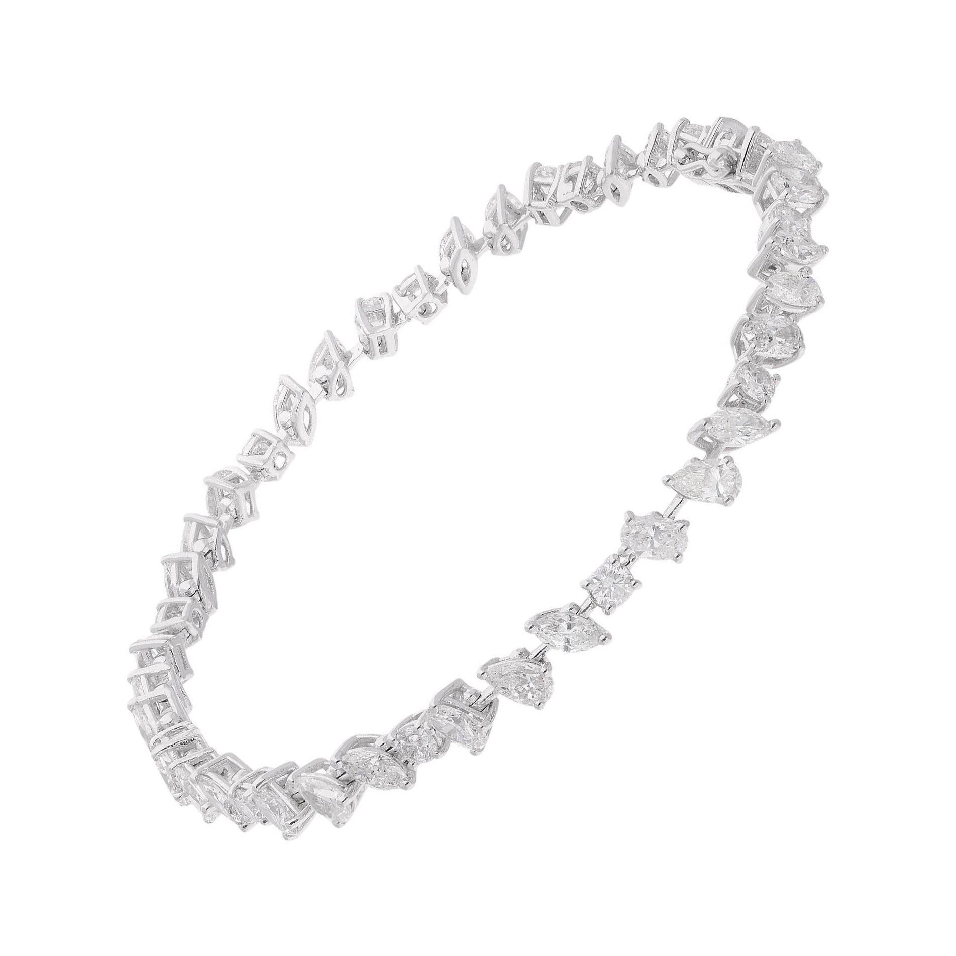 Pulsera de Tenis de Diamantes de Forma Mixta de 7,01 Quilates Oro Blanco de 18 Kilates Joyería Fina