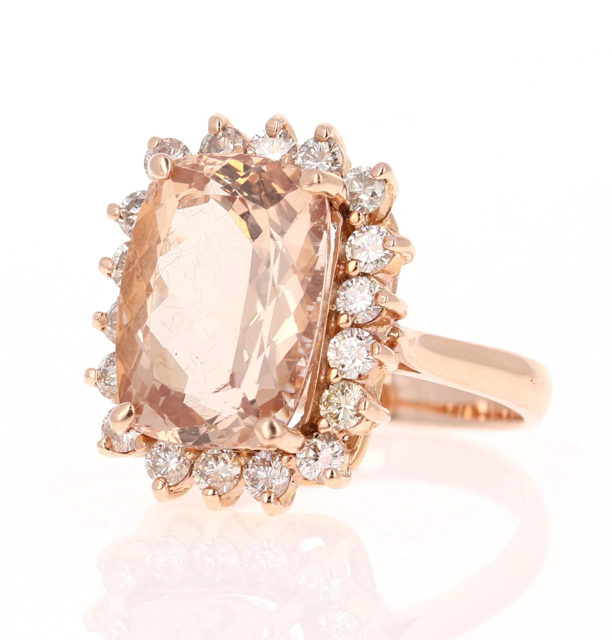 Contemporary 7.01 Carat Morganite Diamond 14 Karat Rose Gold Cocktail Ring