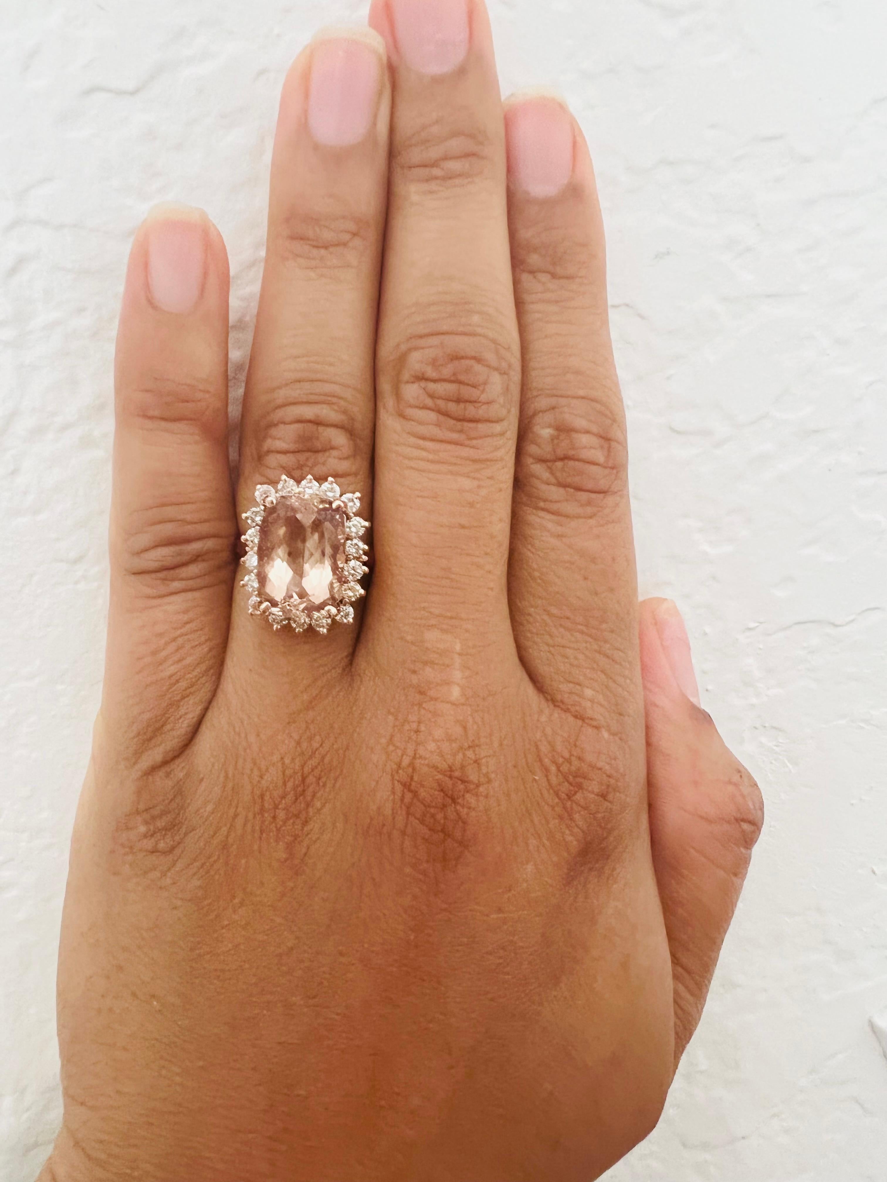 7.01 Carat Morganite Diamond 14 Karat Rose Gold Cocktail Ring In New Condition For Sale In Los Angeles, CA