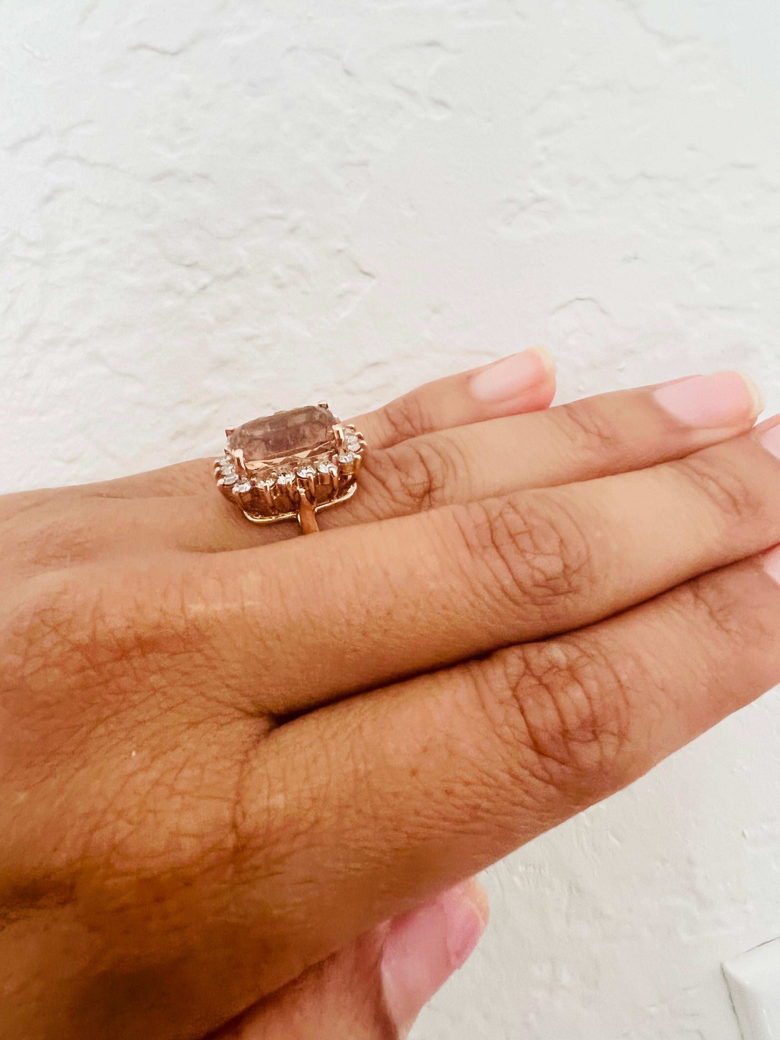 7.01 Carat Morganite Diamond 14 Karat Rose Gold Cocktail Ring 1