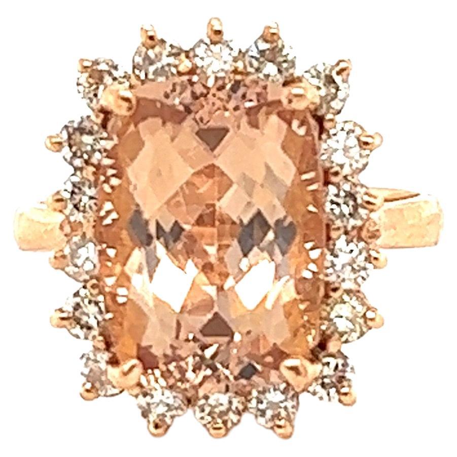 7.01 Carat Morganite Diamond 14 Karat Rose Gold Cocktail Ring For Sale