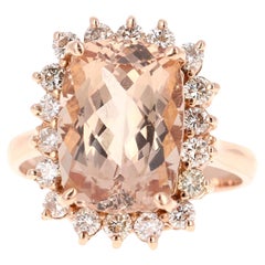7.01 Carat Morganite Diamond 14 Karat Rose Gold Cocktail Ring