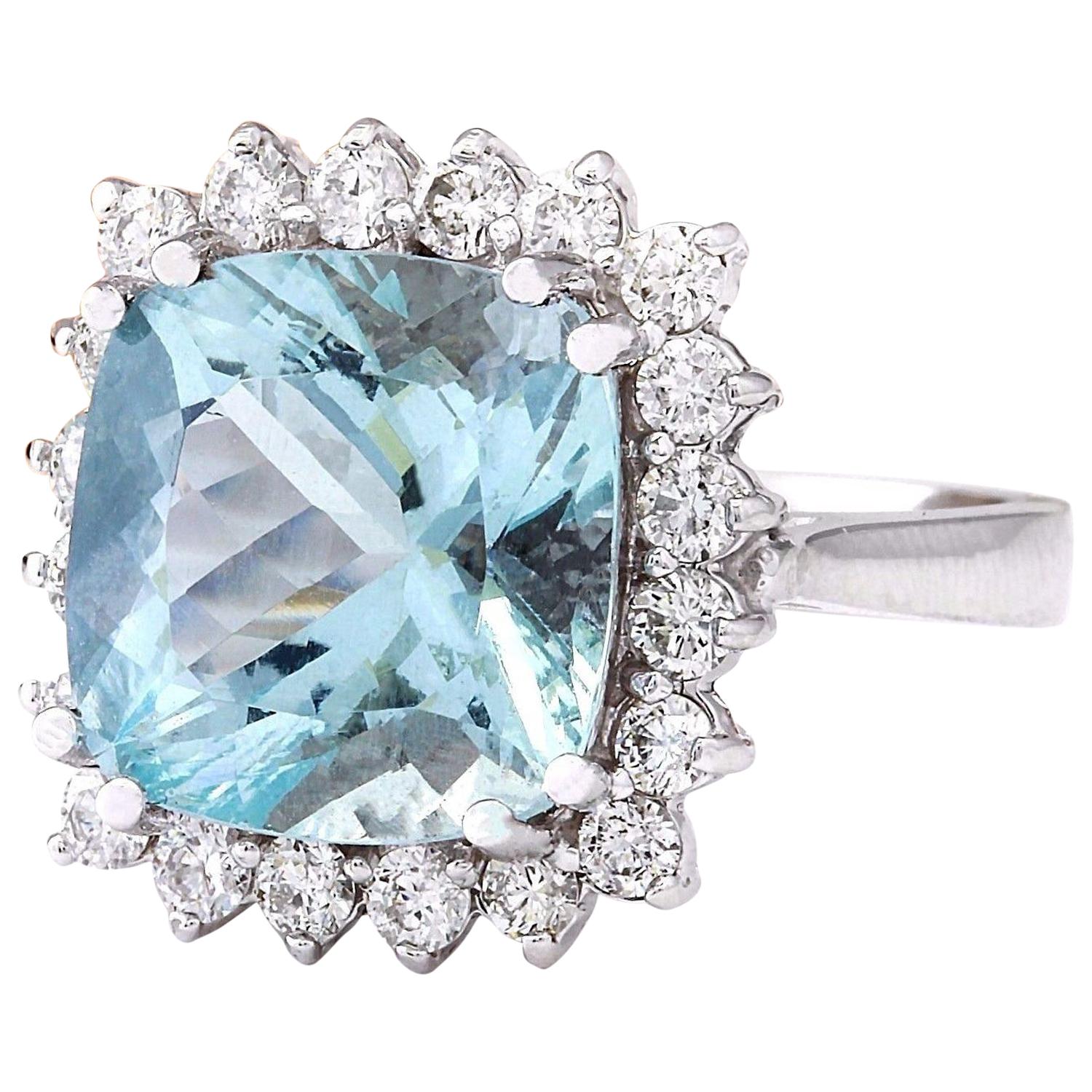 7.01 Carat Natural Aquamarine 14K Solid White Gold Diamond Ring
 Item Type: Ring
 Item Style: Cocktail
 Material: 14K White Gold
 Mainstone: Aquamarine
 Stone Color: Blue
 Stone Weight: 6.11 Carat
 Stone Shape: Cushion
 Stone Quantity: 1
 Stone