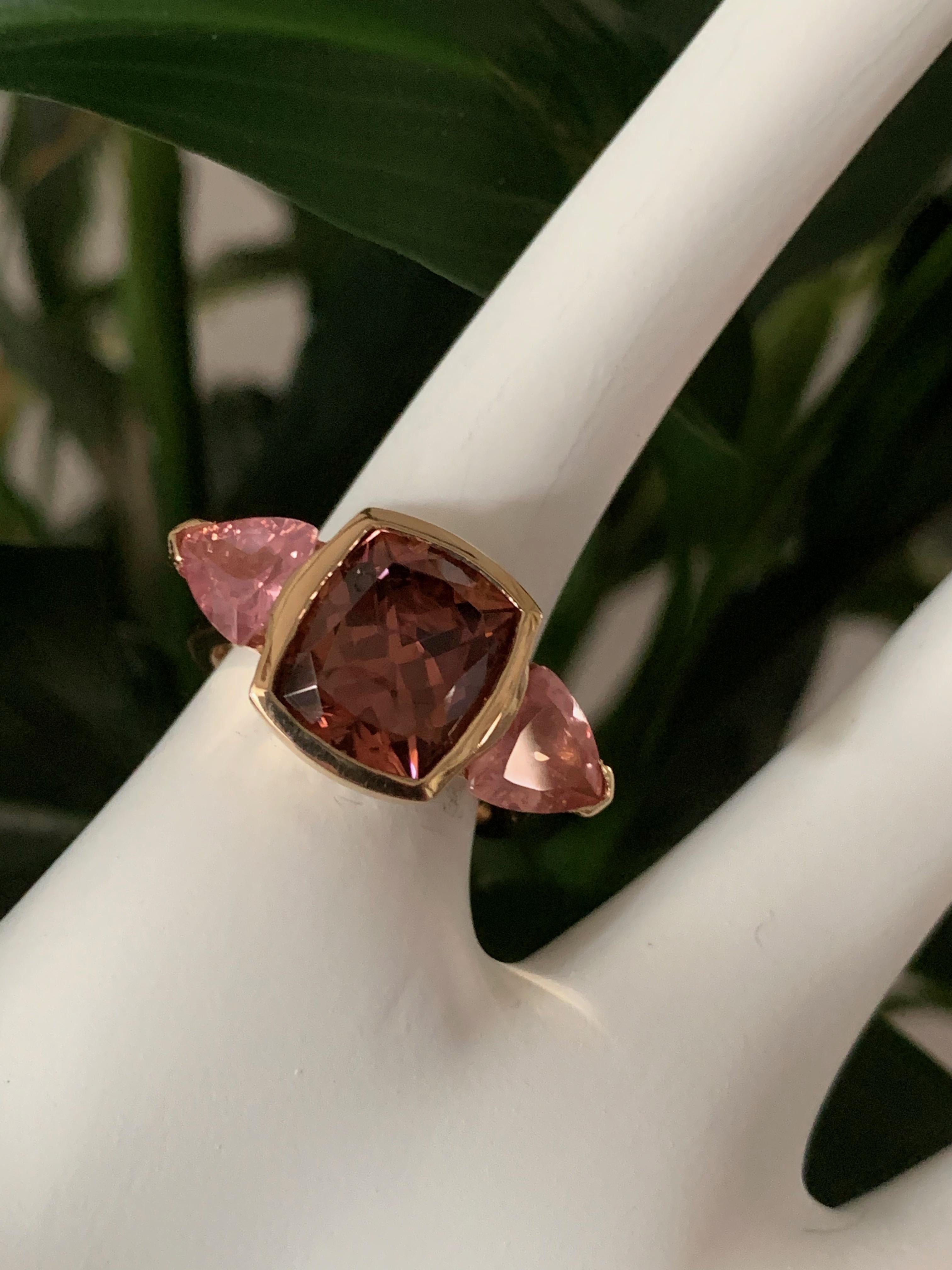 Cushion Cut 7.01 Carat Natural Zircon and Spinel Rose Gold Ring For Sale