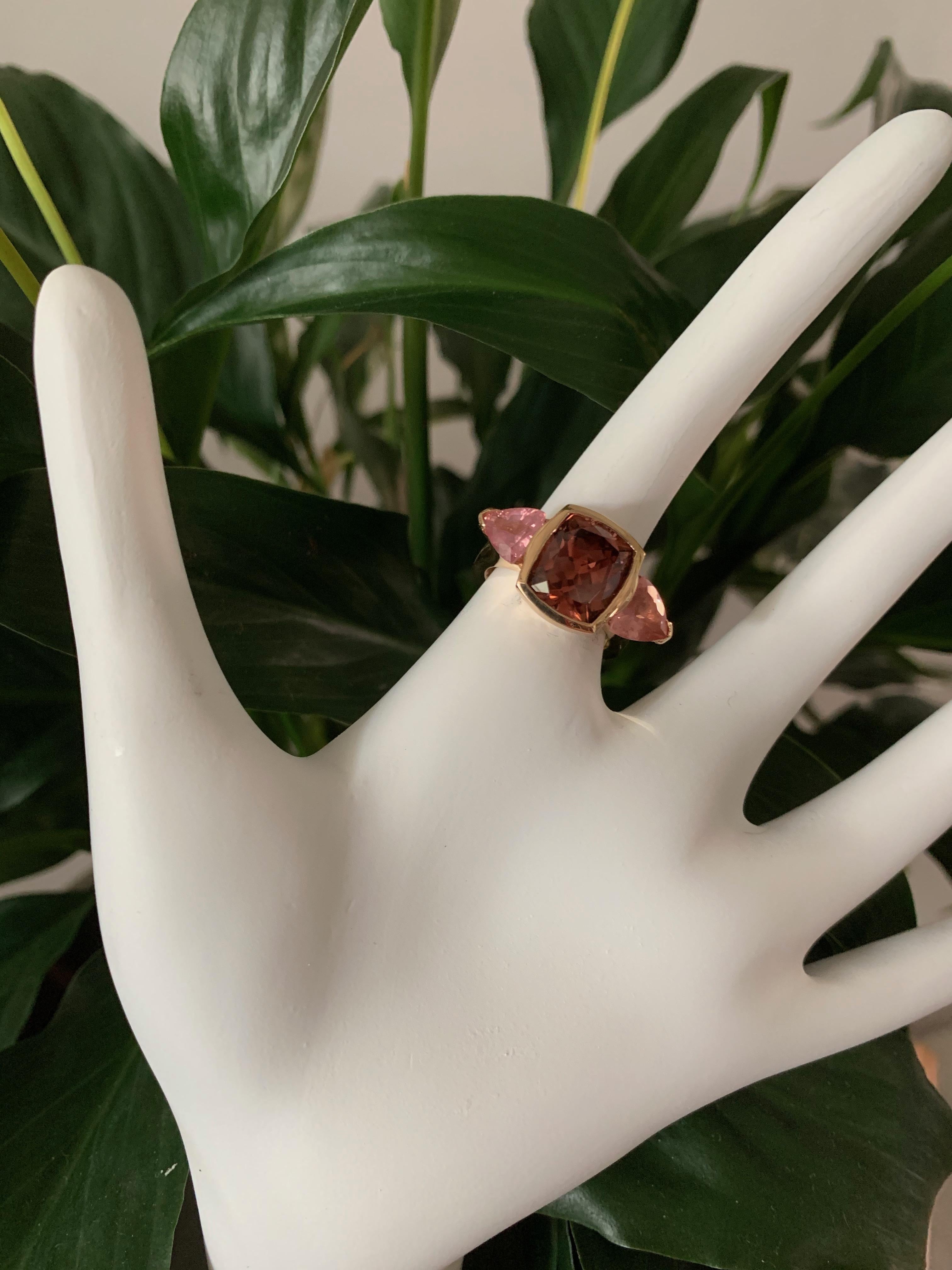 7.01 Carat Natural Zircon and Spinel Rose Gold Ring In New Condition For Sale In Tucson, AZ