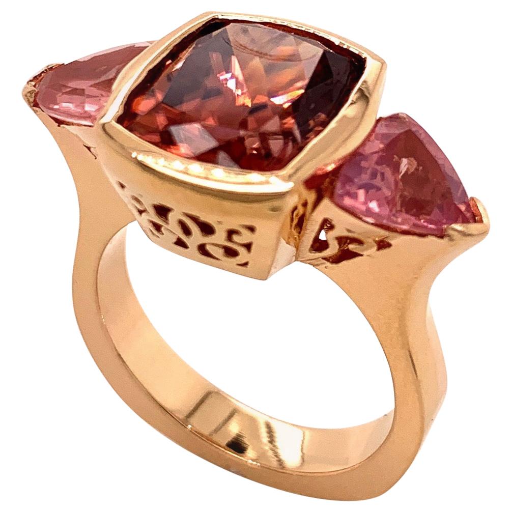 7.01 Carat Natural Zircon and Spinel Rose Gold Ring For Sale