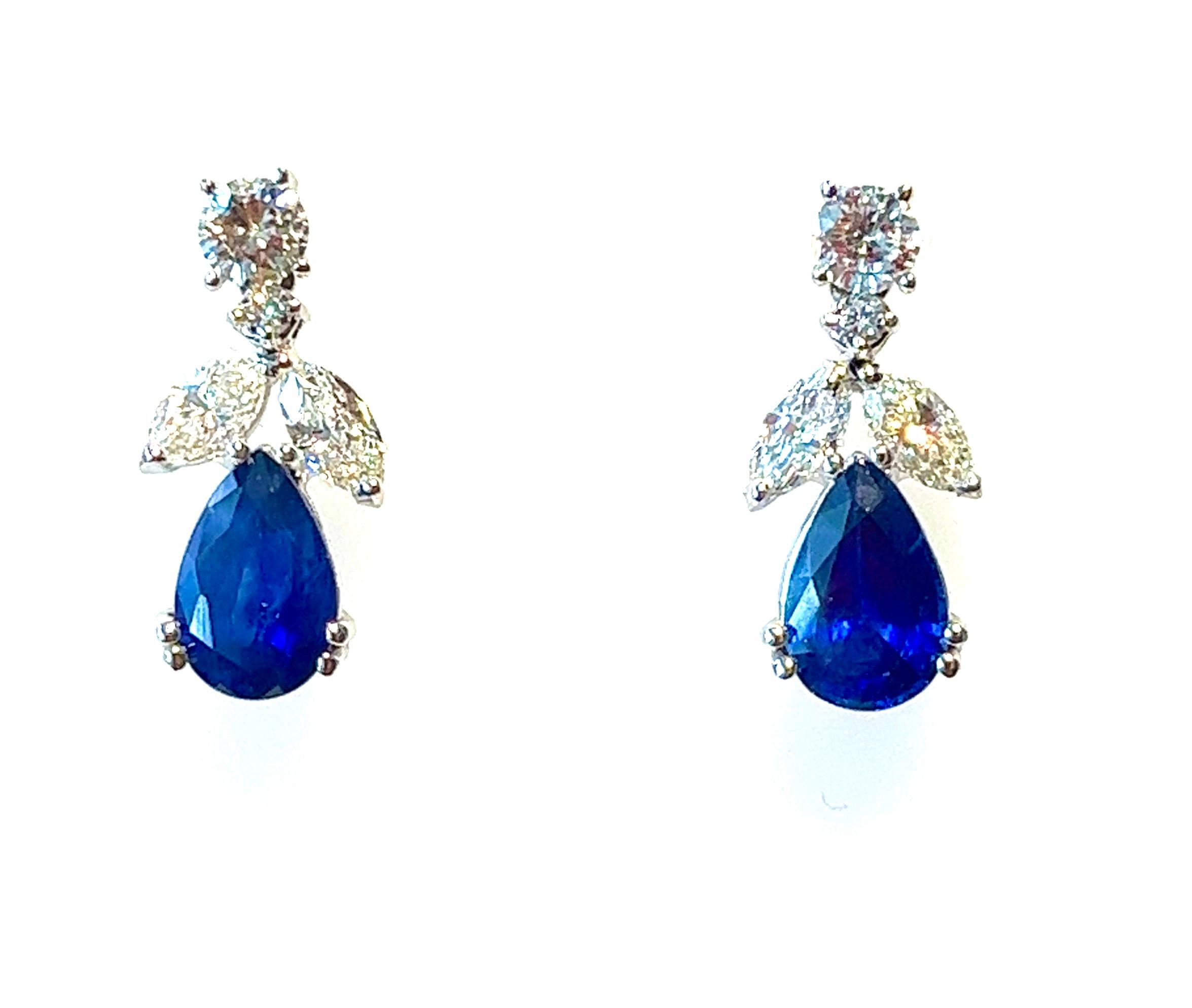 Contemporary 7.01 carat Pear Shape Sapphire and Diamond Earrings, 18kt  For Sale