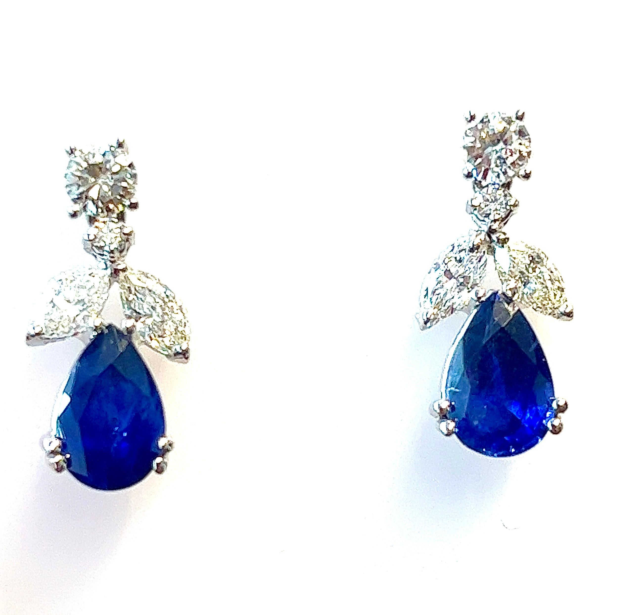 Women's 7.01 carat Pear Shape Sapphire and Diamond Earrings, 18kt  For Sale