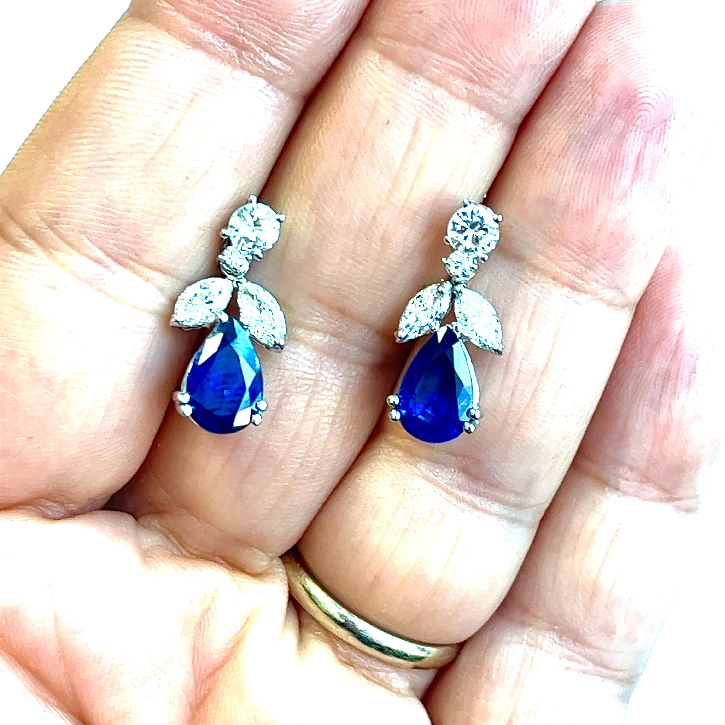 7.01 carat Pear Shape Sapphire and Diamond Earrings, 18kt  For Sale 1
