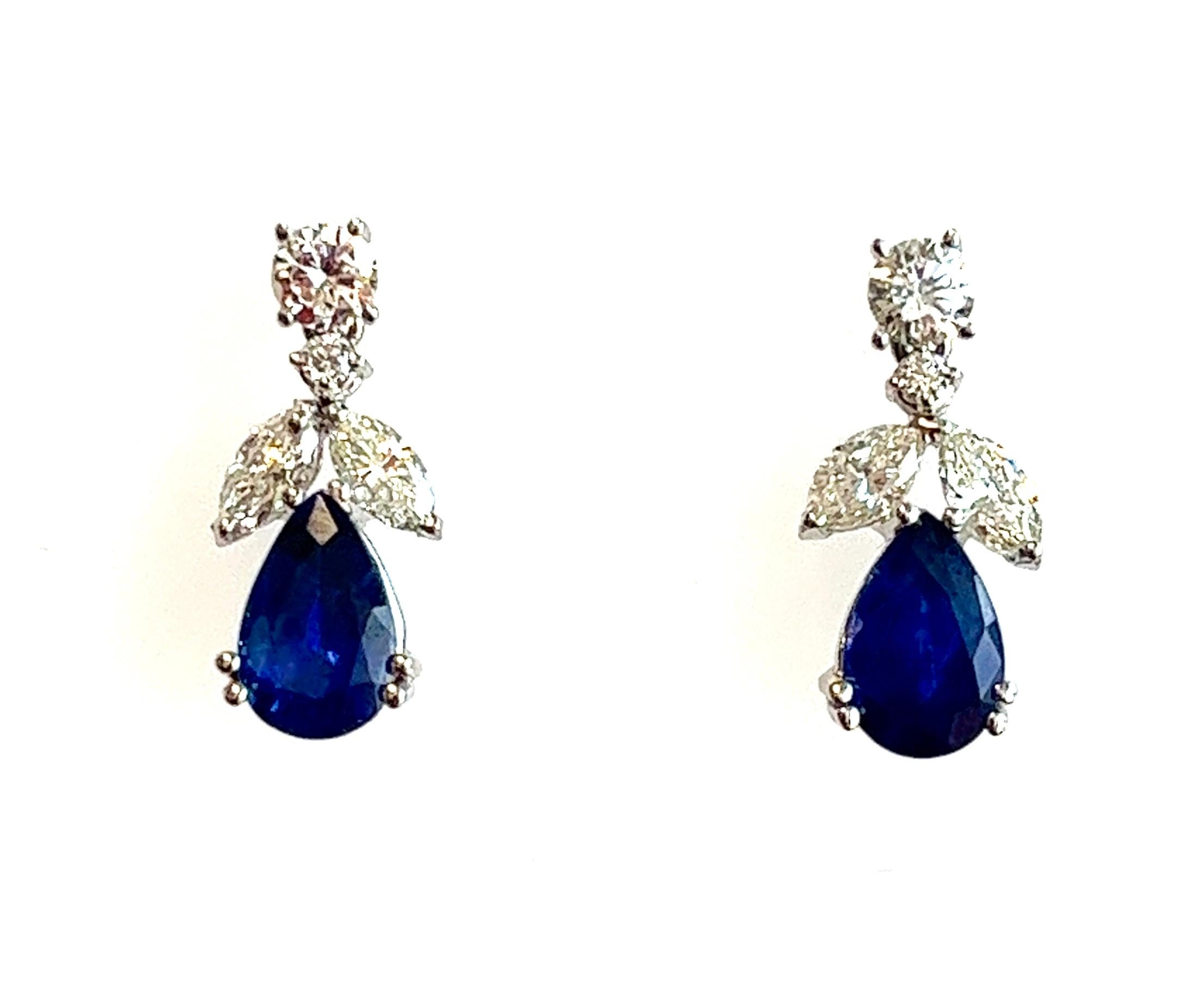 7.01 carat Pear Shape Sapphire and Diamond Earrings, 18kt  For Sale 2
