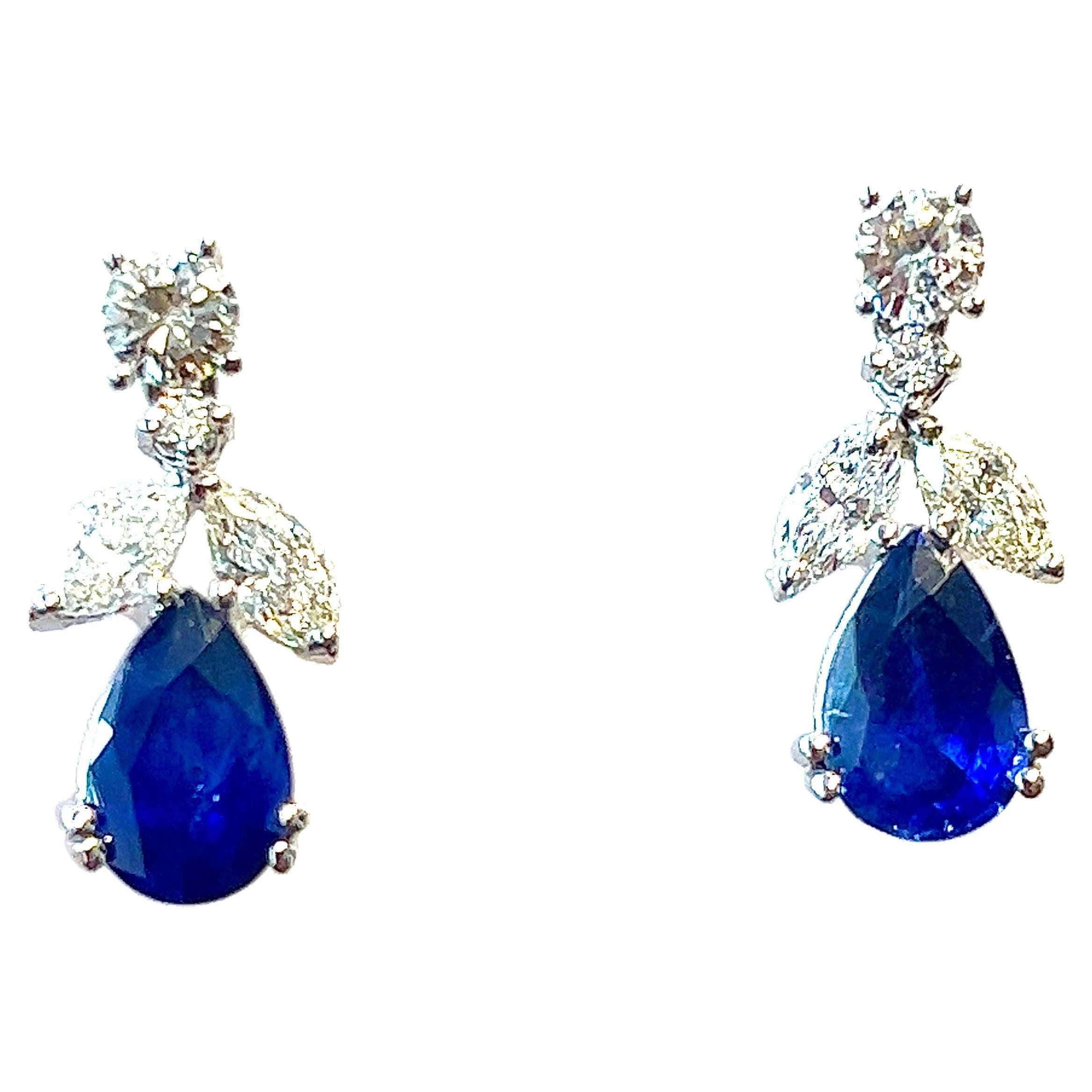 7.01 carat Pear Shape Sapphire and Diamond Earrings, 18kt  For Sale