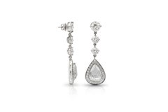 7.01 Carat Pear-Shaped Rose Cut Diamond Dangle Earrings