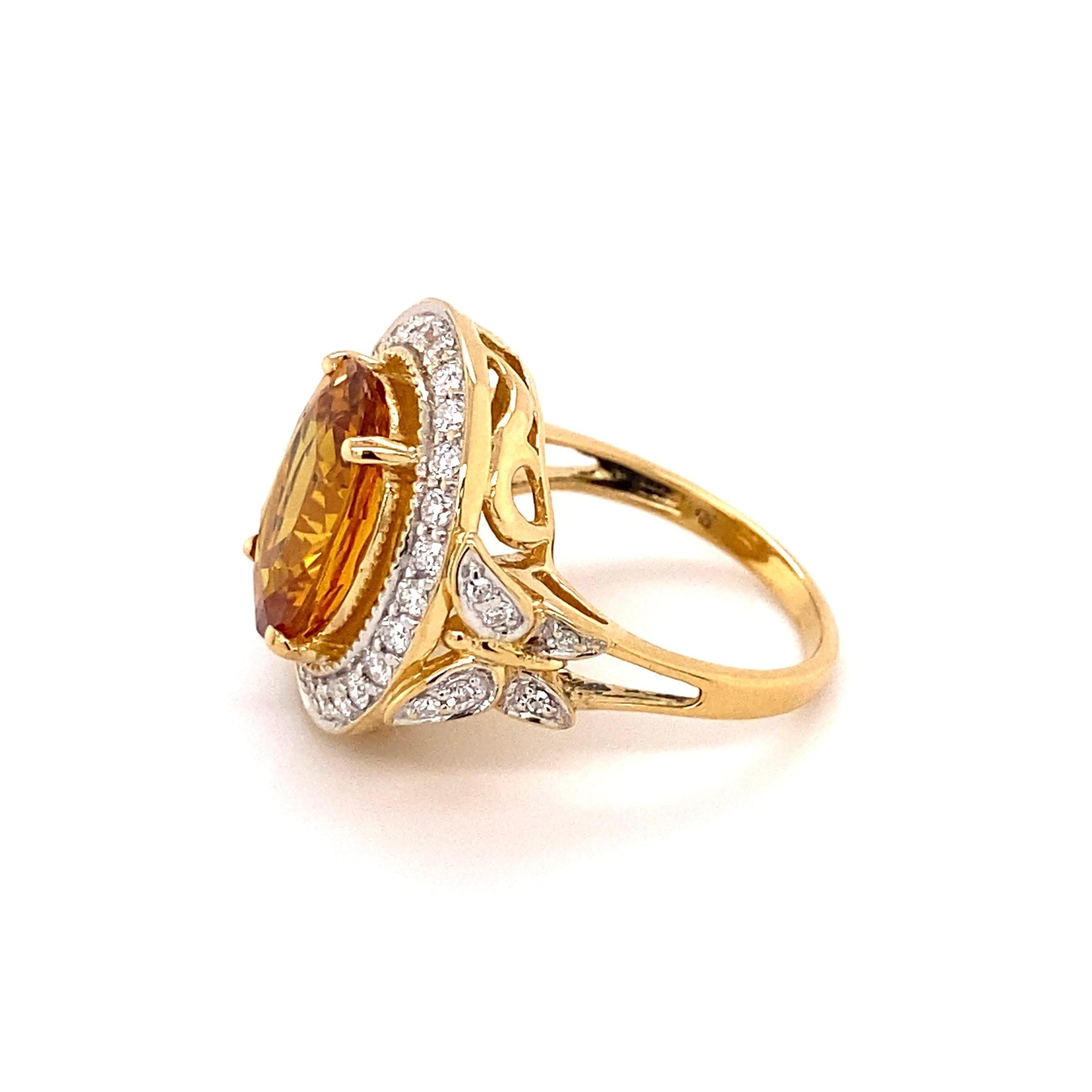 Modern 7.01 Carat Yellow Sapphire and Diamond Gold Ring Estate Fine Jewelry For Sale