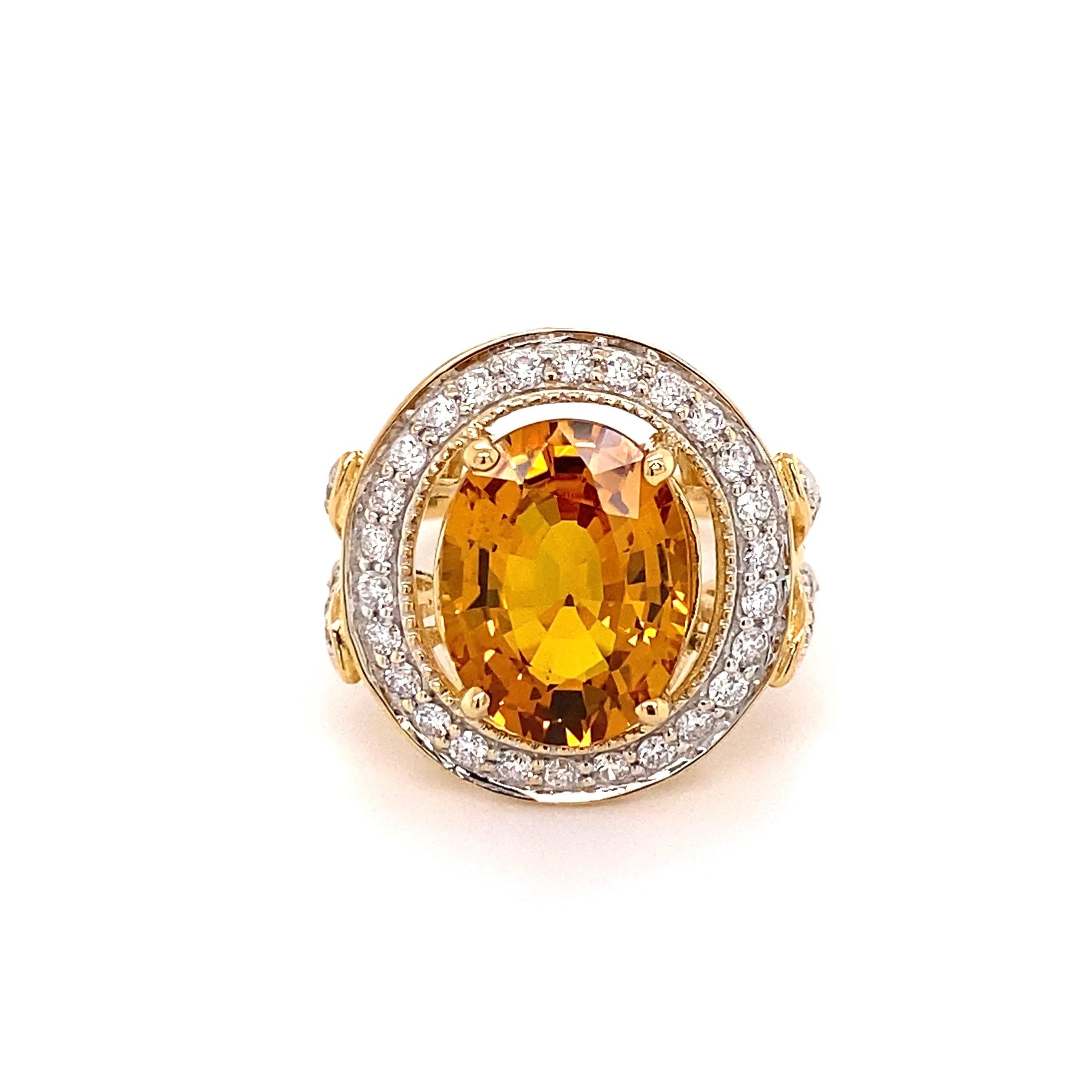 Mixed Cut 7.01 Carat Yellow Sapphire and Diamond Gold Ring Estate Fine Jewelry For Sale
