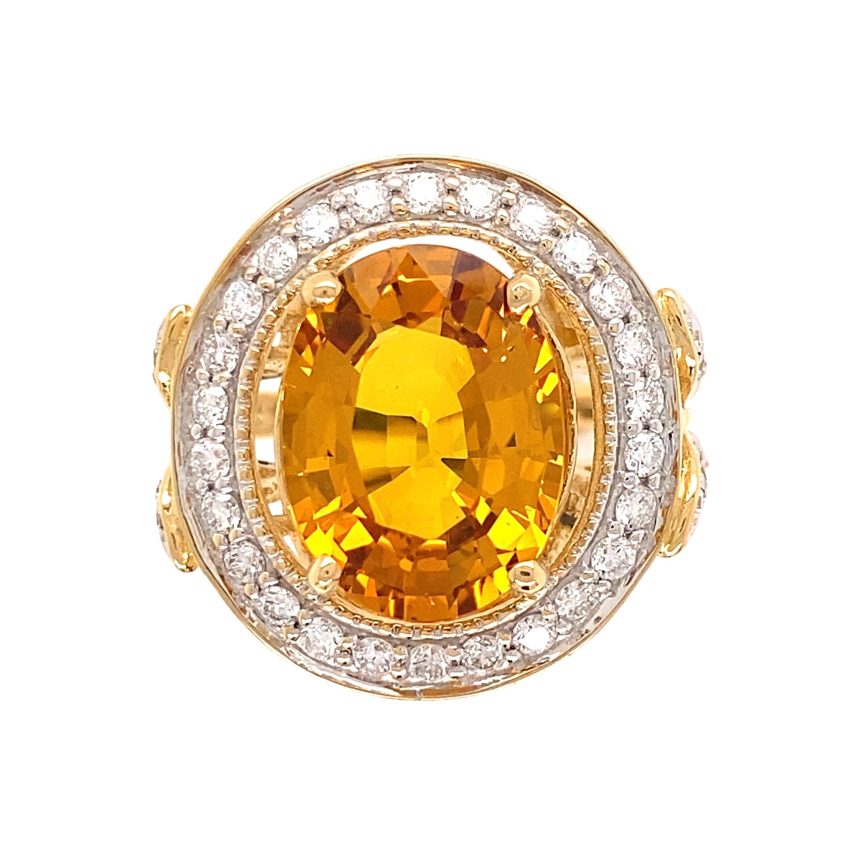 Women's 7.01 Carat Yellow Sapphire and Diamond Gold Ring Estate Fine Jewelry For Sale