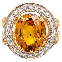 7.01 Carat Yellow Sapphire and Diamond Gold Ring Estate Fine Jewelry
