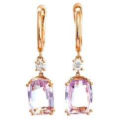 7.01 ct Natural Kunzite and 0.20 ct Natural Diamond Earrings, No Reserve Price