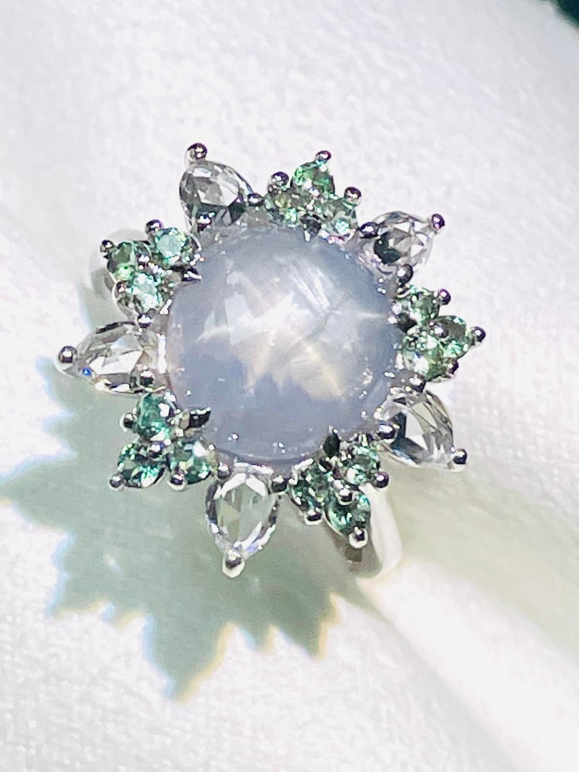 7.01 Ct Bague saphir étoilé naturel avec  Alexandrite naturelle  Or 14K en vente 2